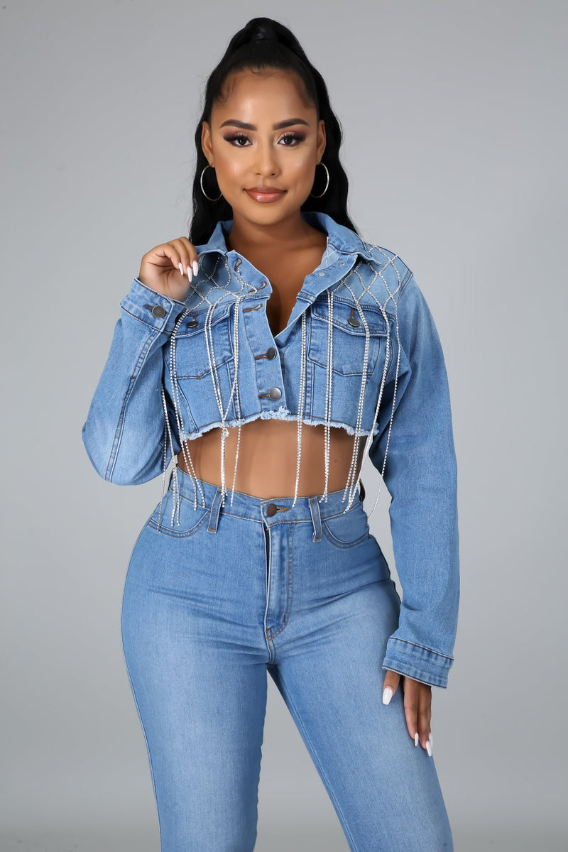 Denim and Diamond Crop Jean Jacket – SHE Amour Couture